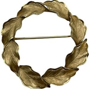 Vintage Brooch Signed WELLS 1/20 12k GF Gold Filled Leaves Wreath Pin